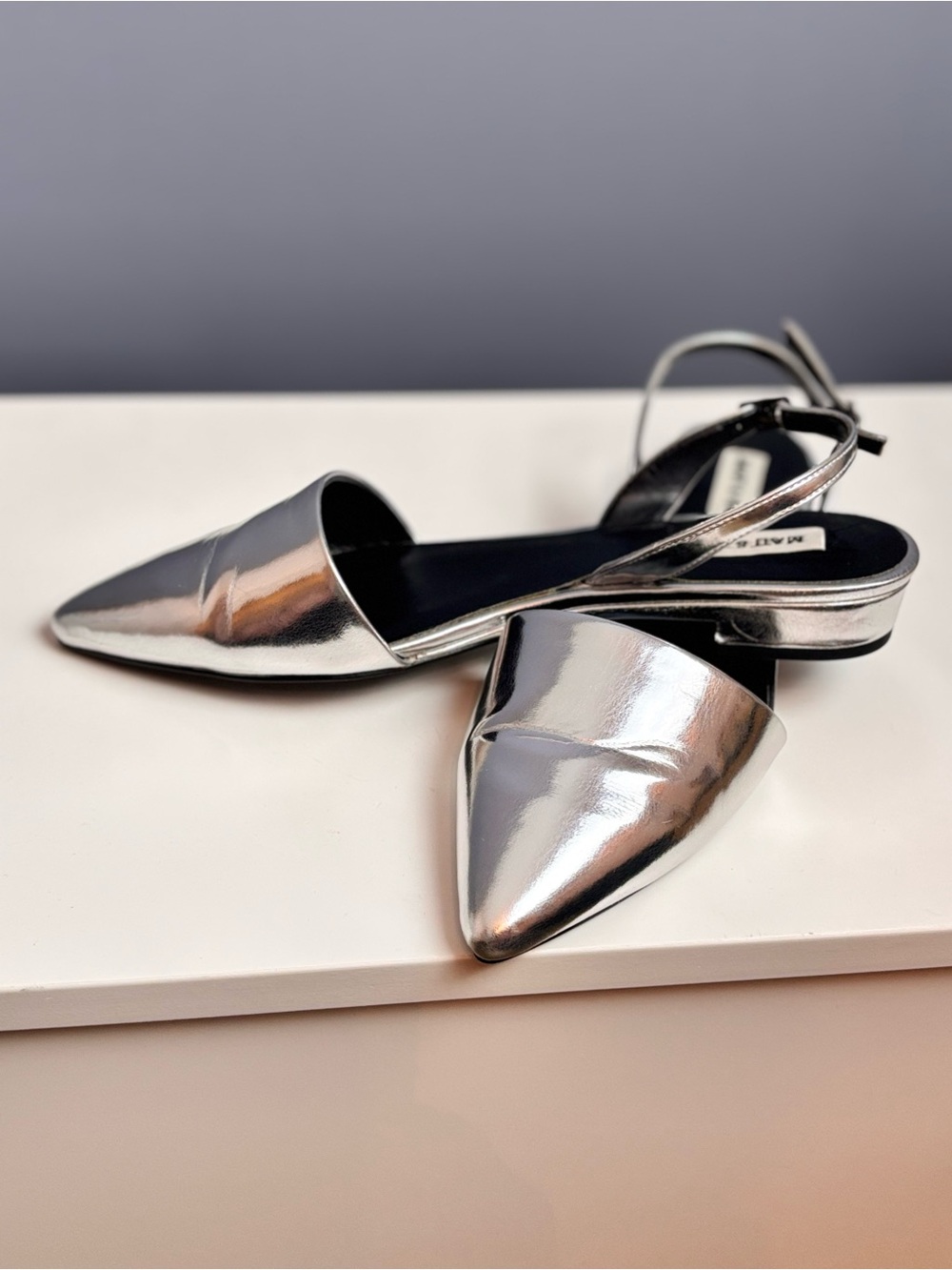 Silver Pointed-Toe Slingback Mules - Picture 4 of 7